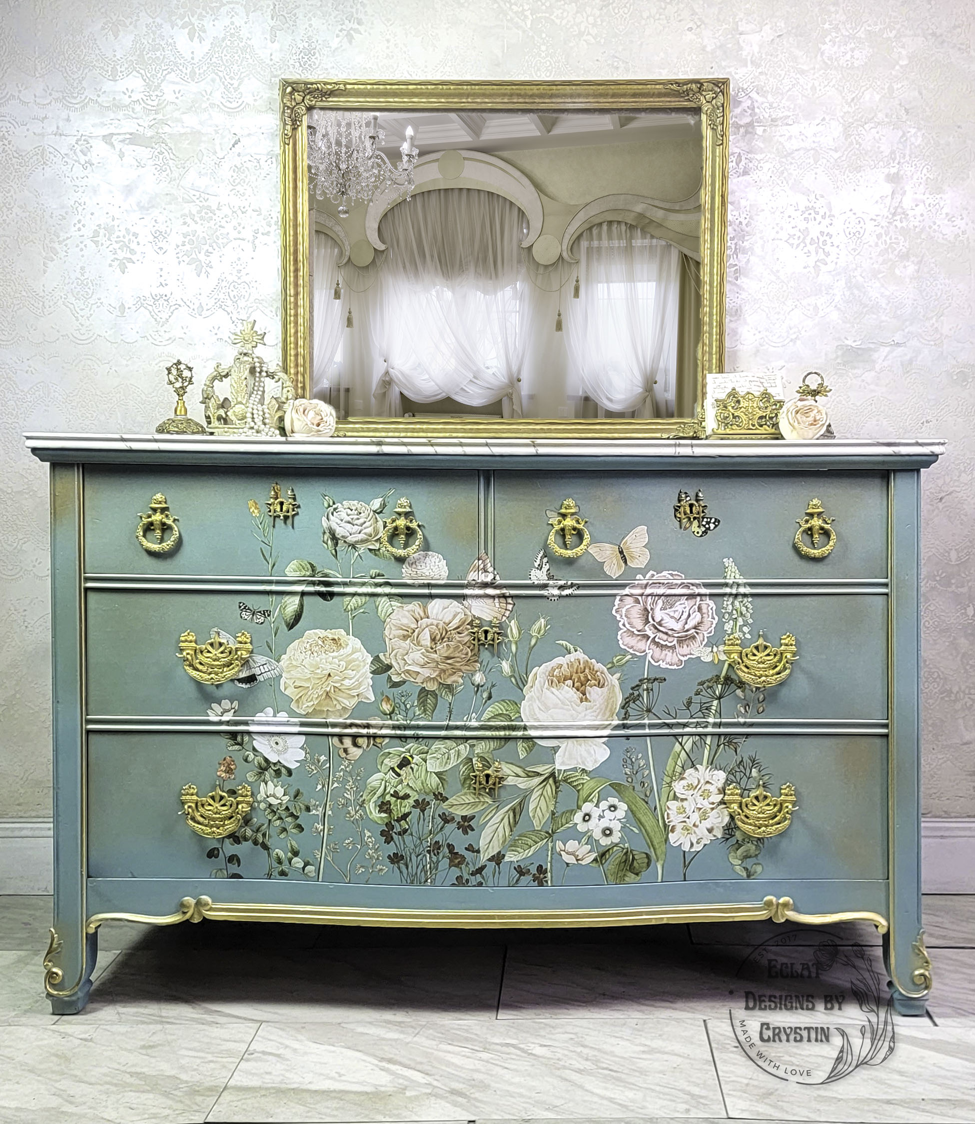 Vintage Botanical Floral Dresser