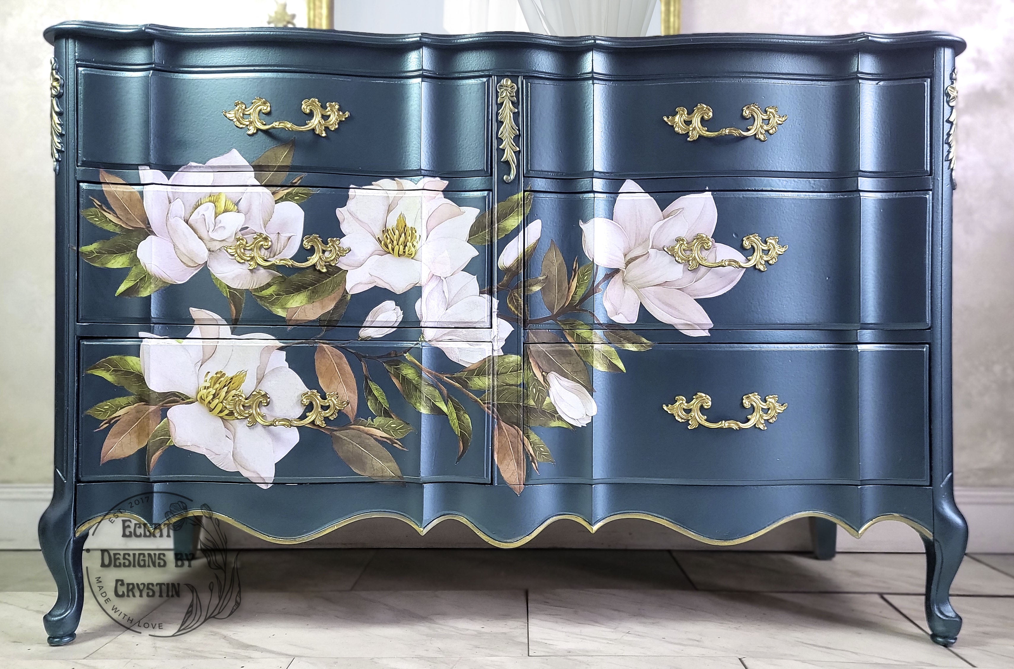 Custom Magnolia Teal French Provincial Dresser