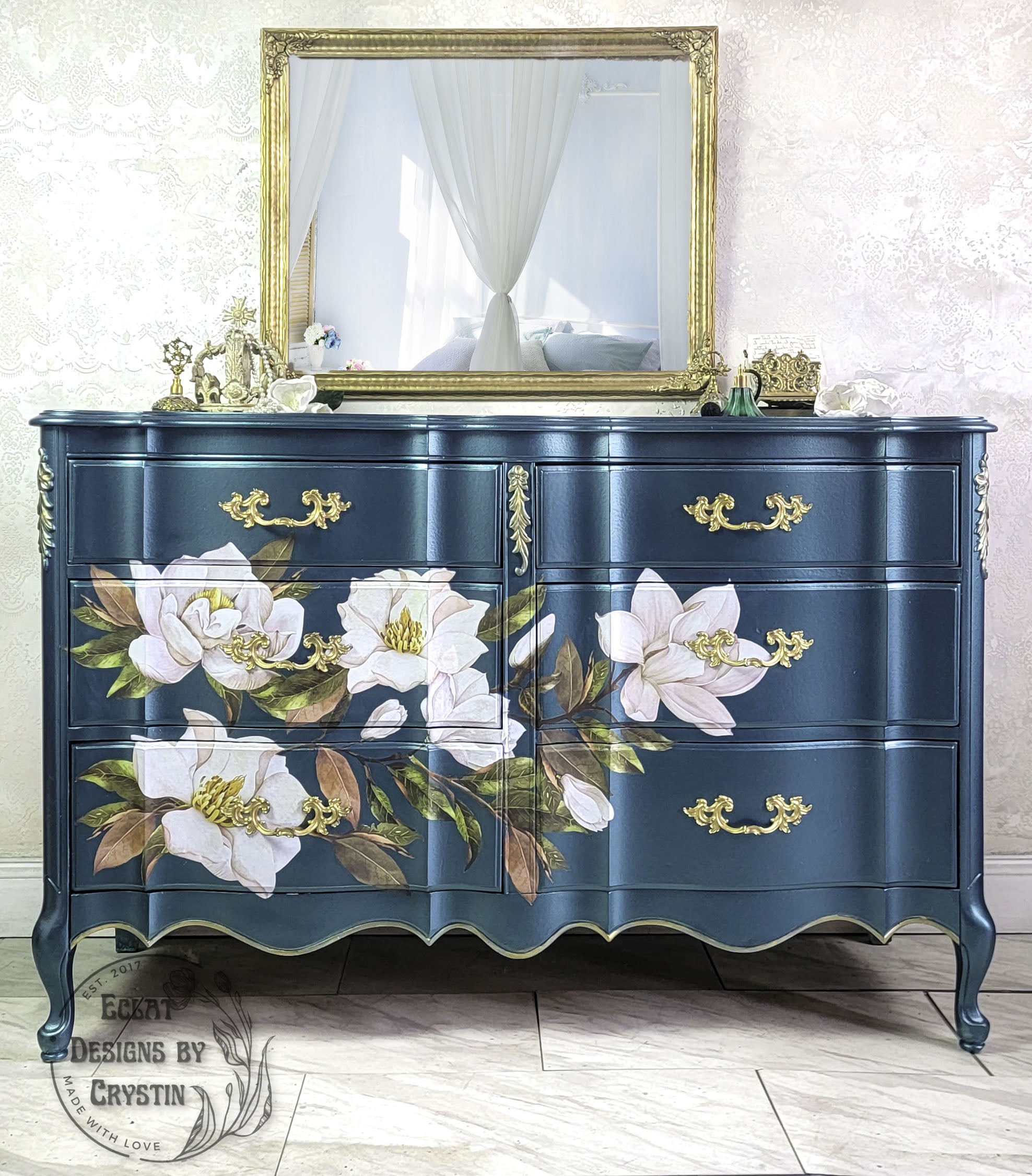 Custom Magnolia Teal French Provincial Dresser