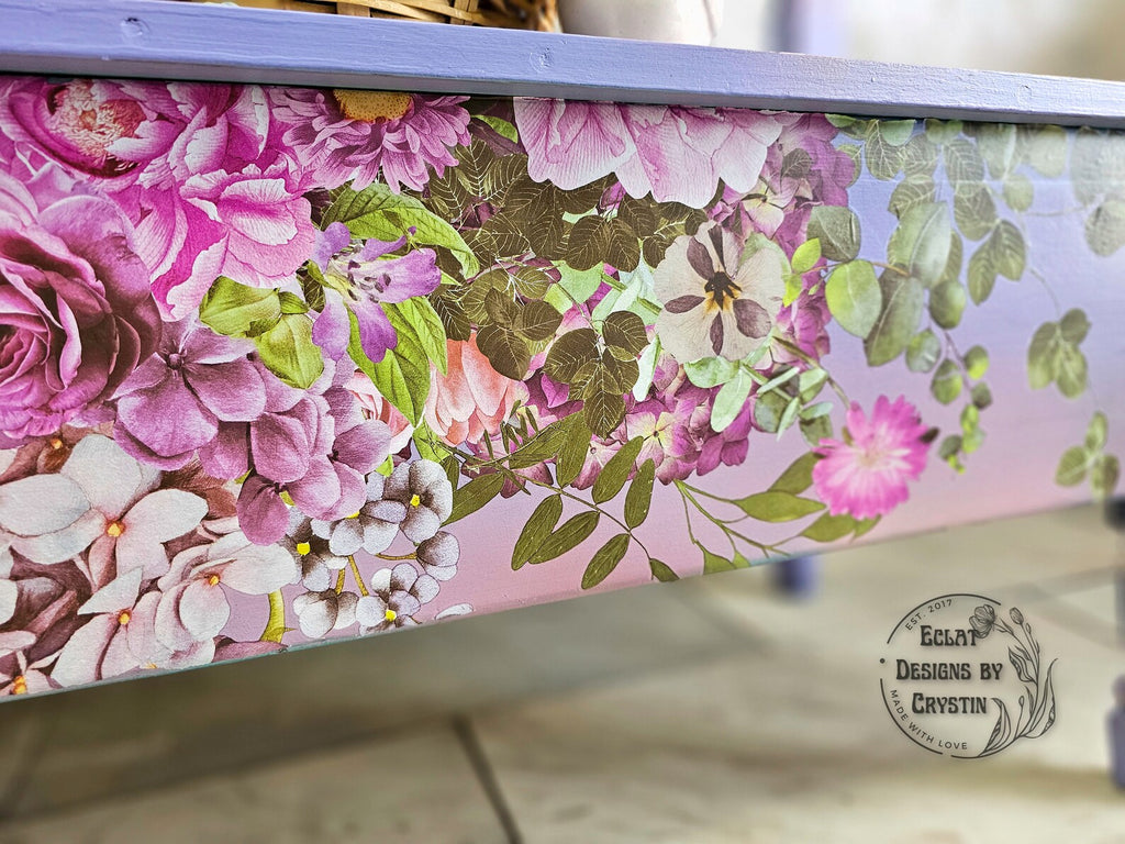 Purple Blossom Wood Bench with Storage