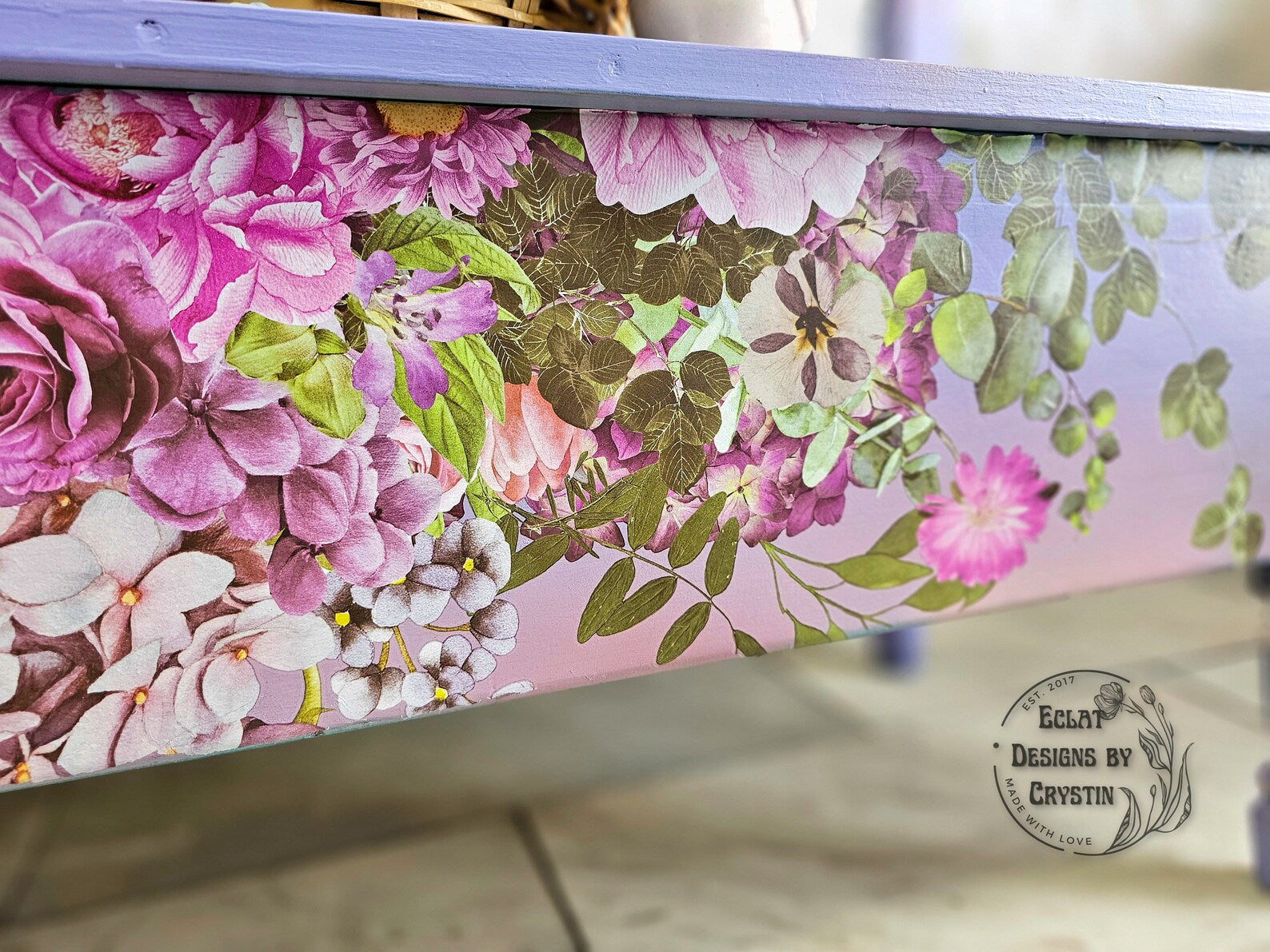 Purple Blossom Wood Bench with Storage