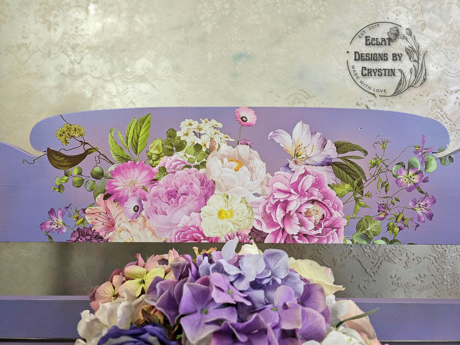 Purple Blossom Wood Bench with Storage