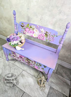 Purple Blossom Wood Bench with Storage