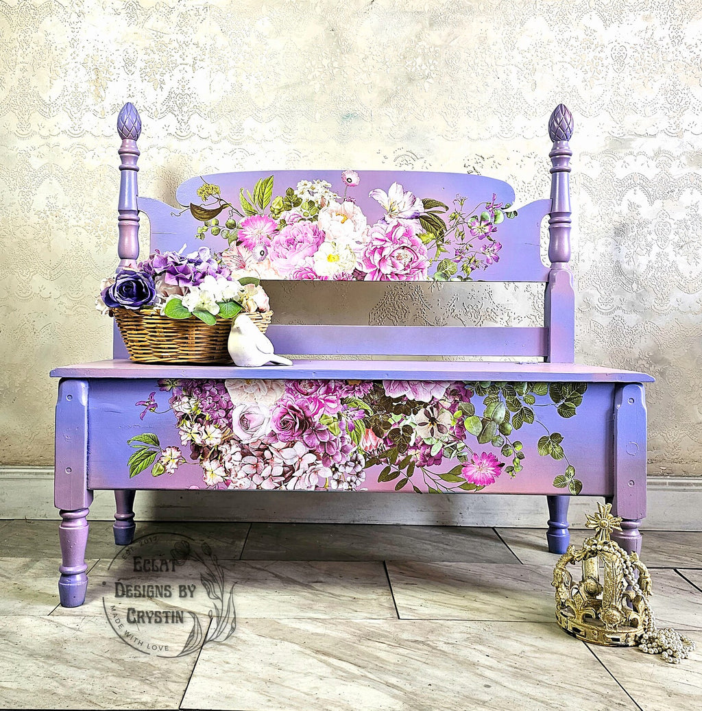 Purple Blossom Wood Bench with Storage