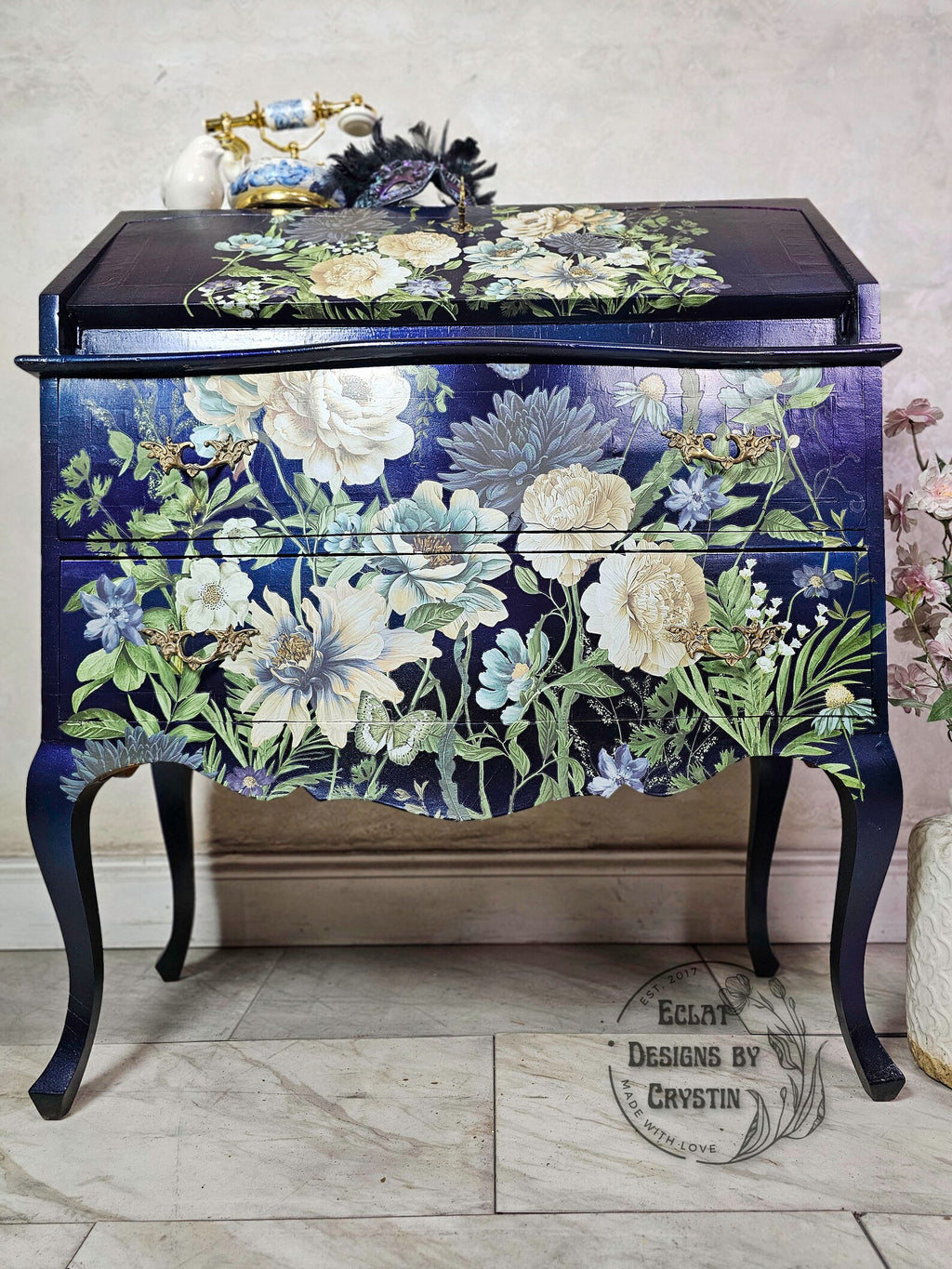 Cerulean Blooms Secretary Desk