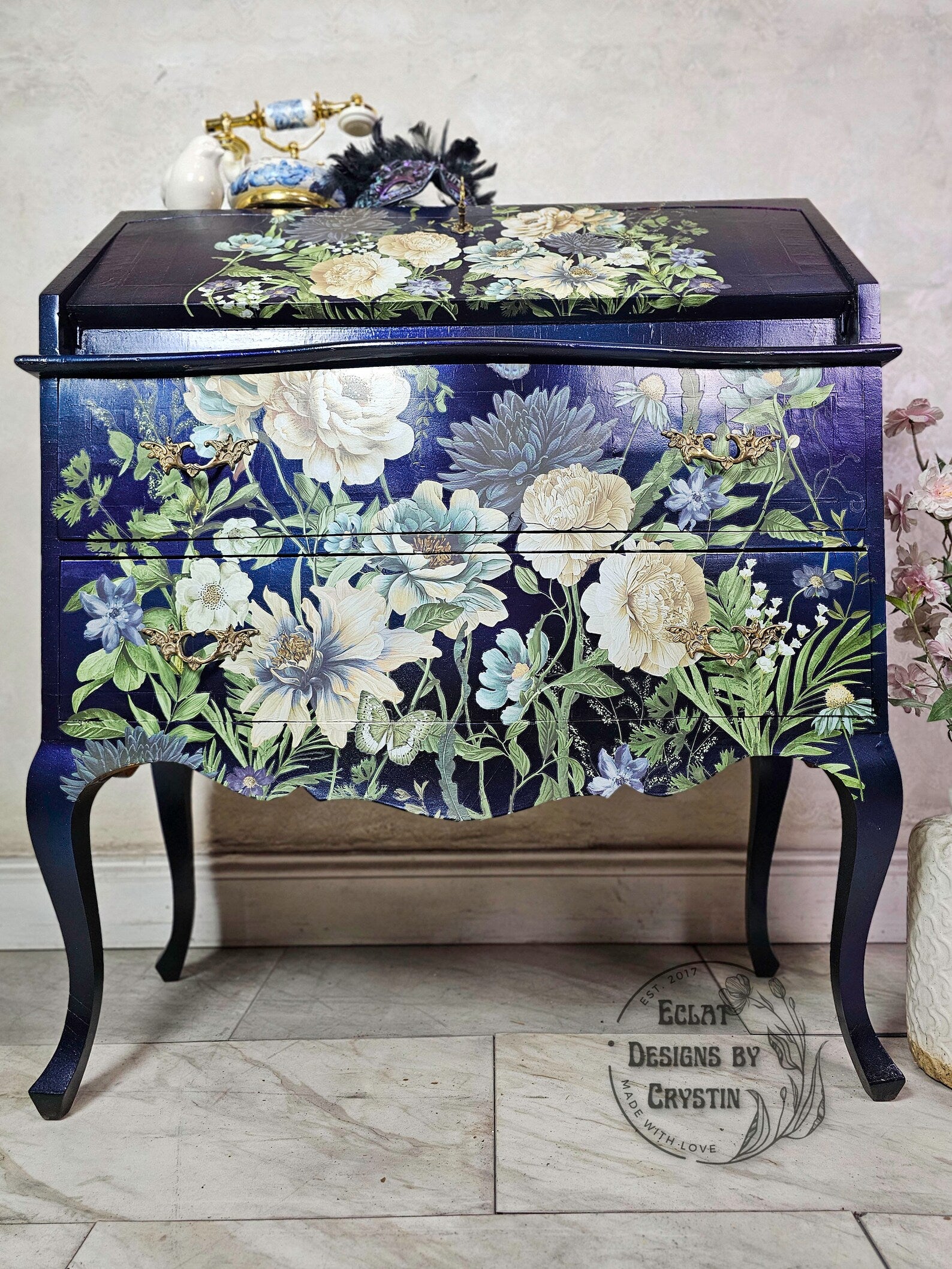 Cerulean Blooms Secretary Desk