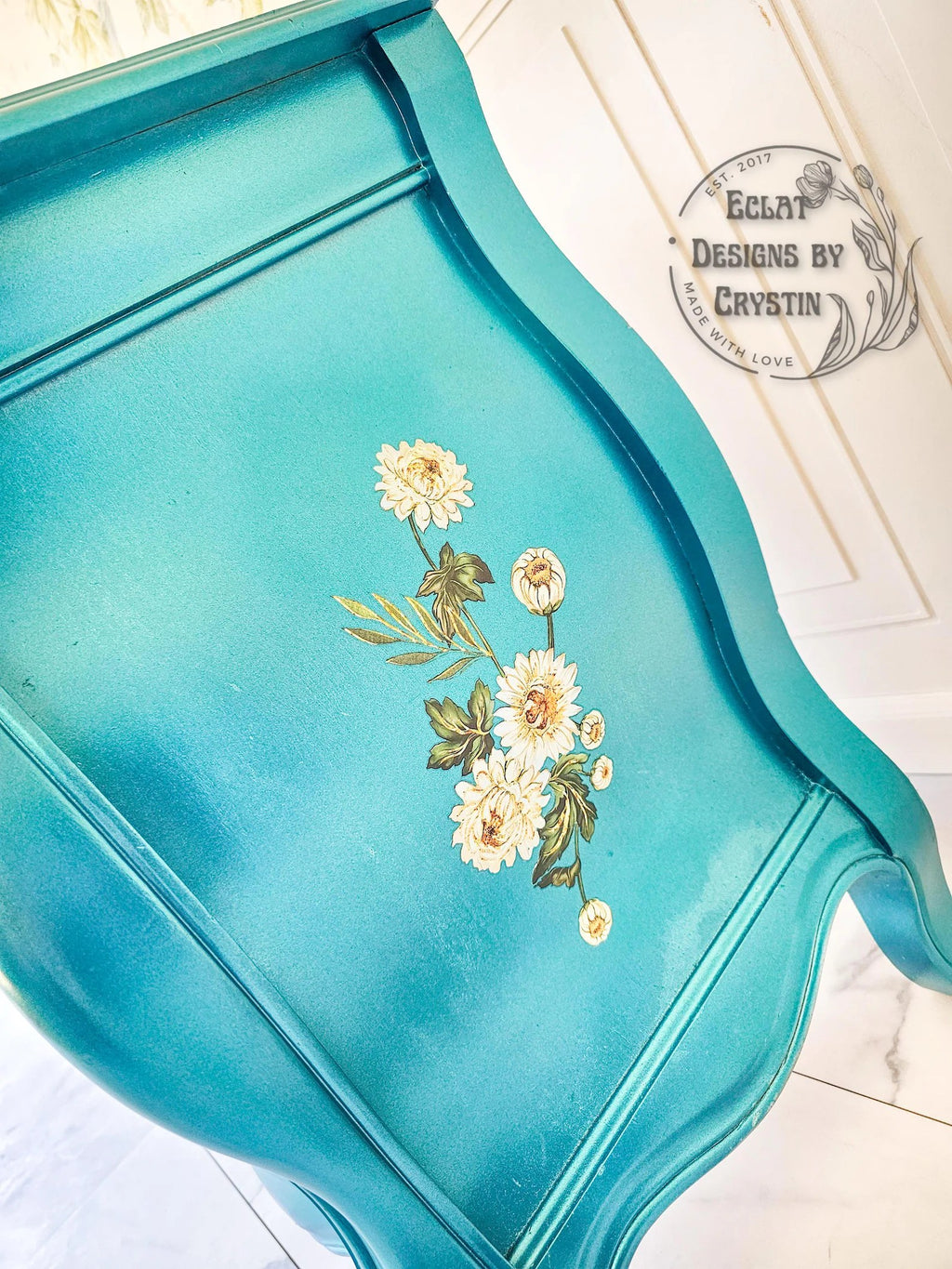 Gilded Floral Turquoise End Table