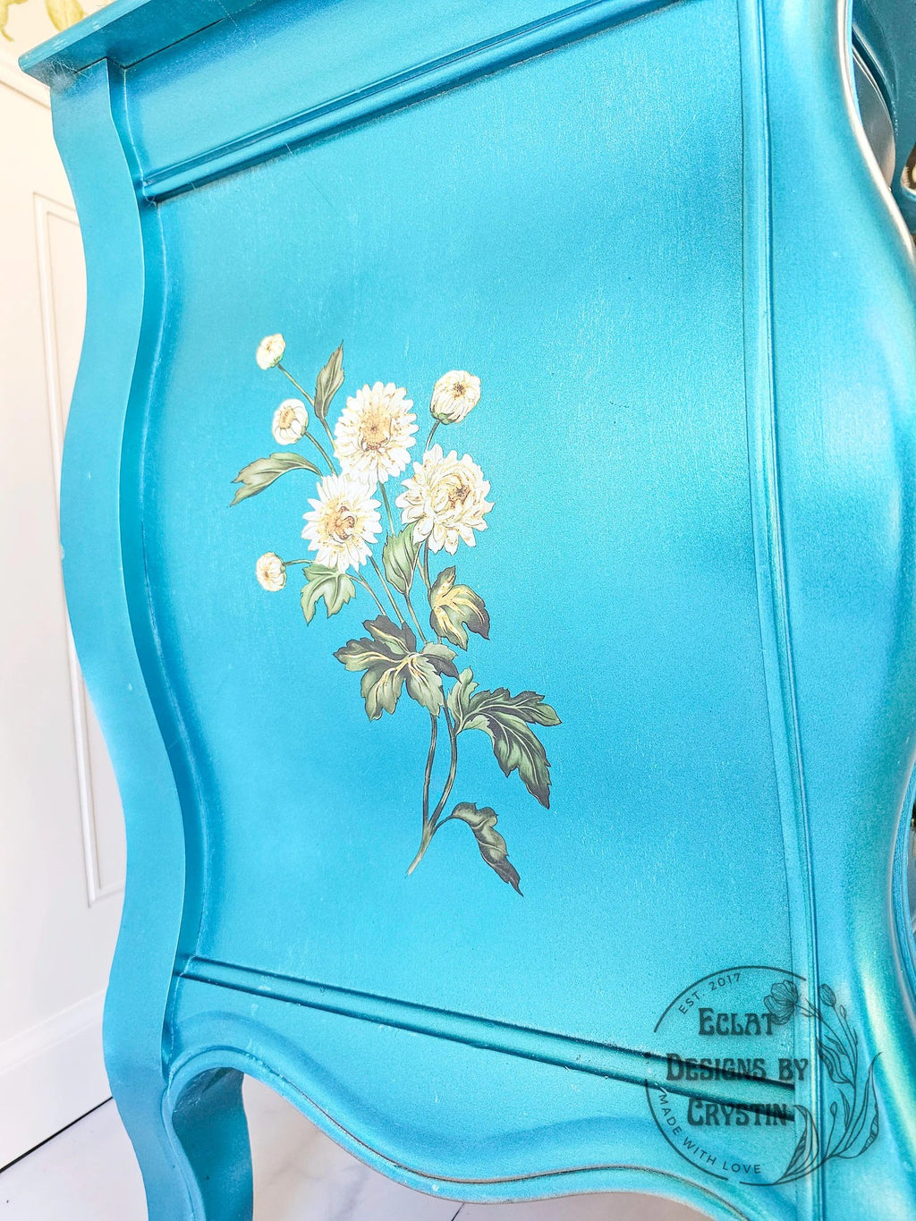 Gilded Floral Turquoise End Table