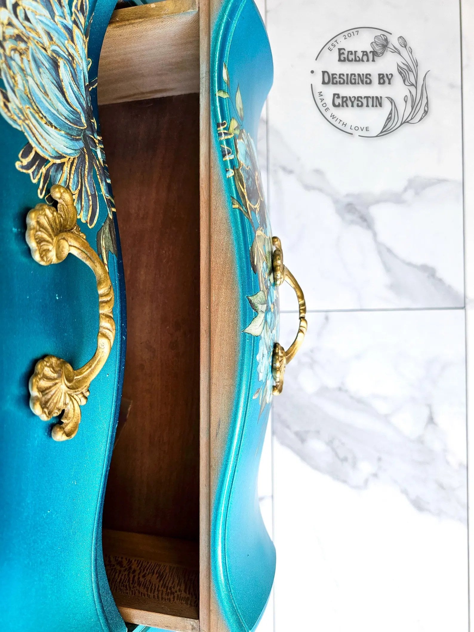 Gilded Floral Turquoise End Table