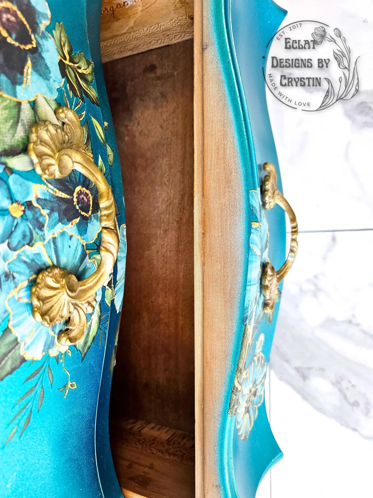 Gilded Floral Turquoise End Table