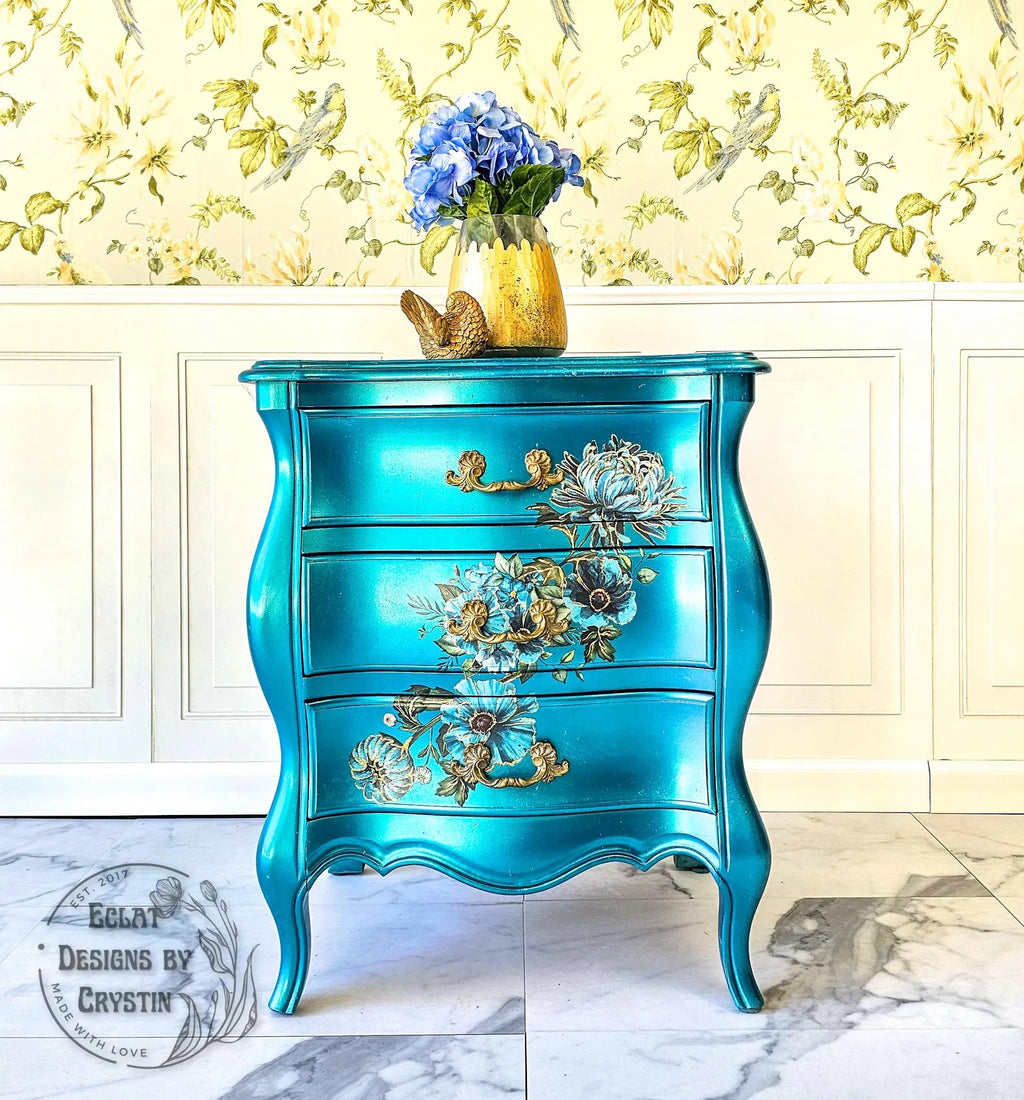 Gilded Floral Turquoise End Table