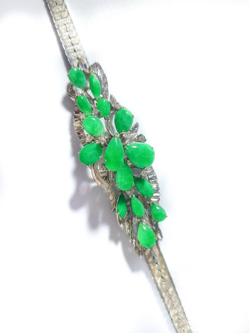 Green Apple Jade 18 kt White Gold Diamond Bracelet