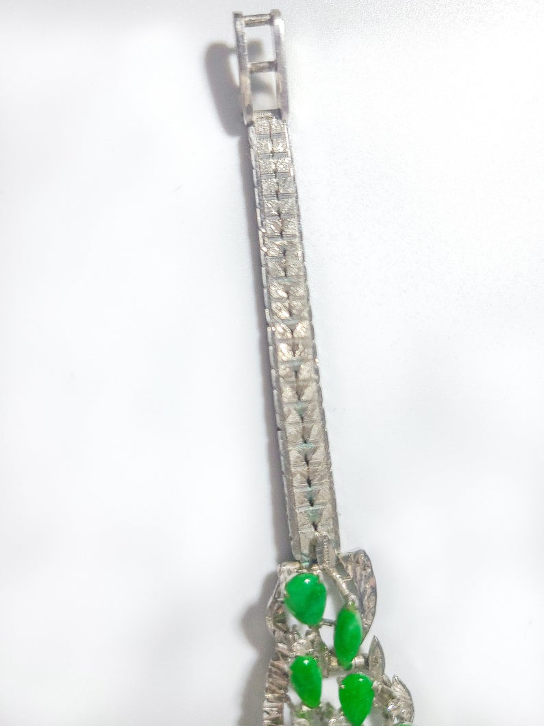 Green Apple Jade 18 kt White Gold Diamond Bracelet