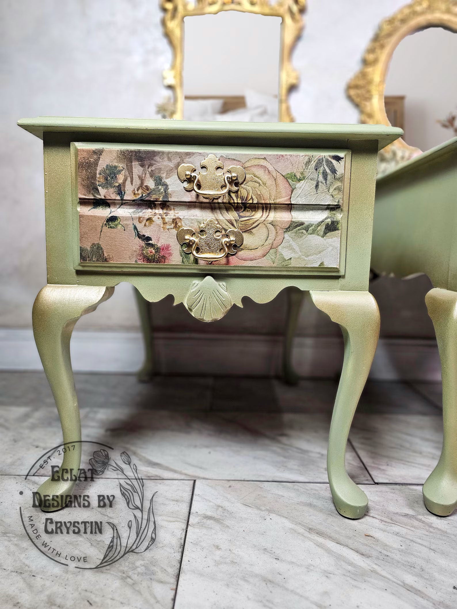 Green Floral End Tables