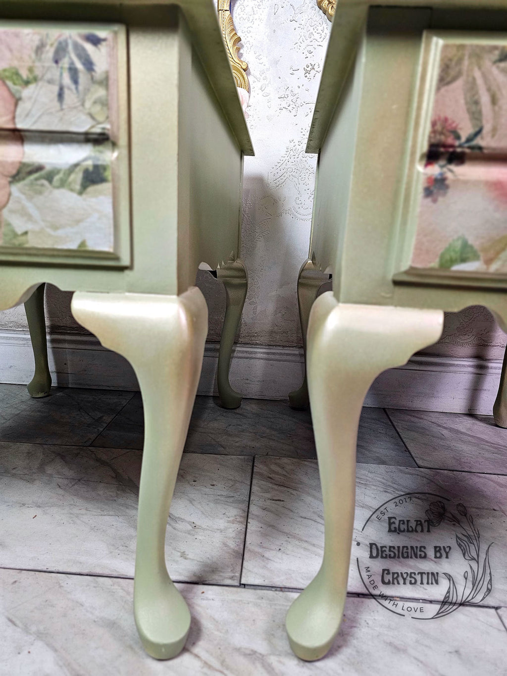 Green Floral End Tables