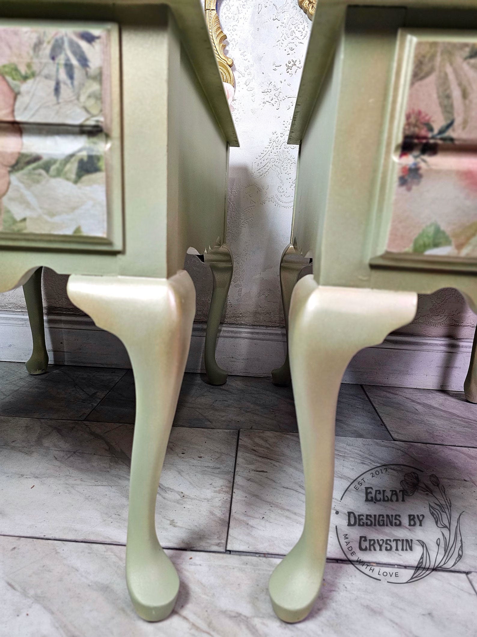 Green Floral End Tables
