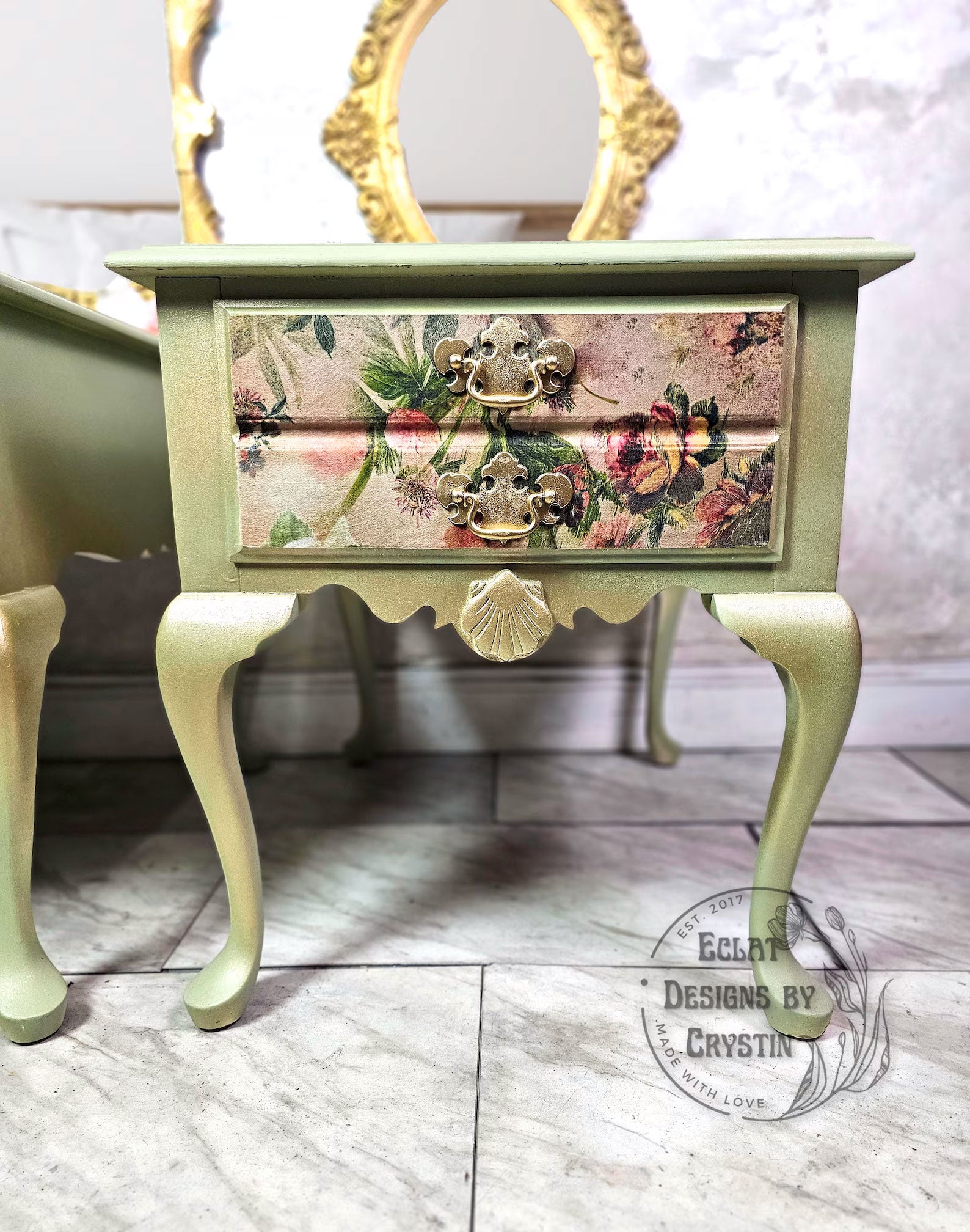 Green Floral End Tables