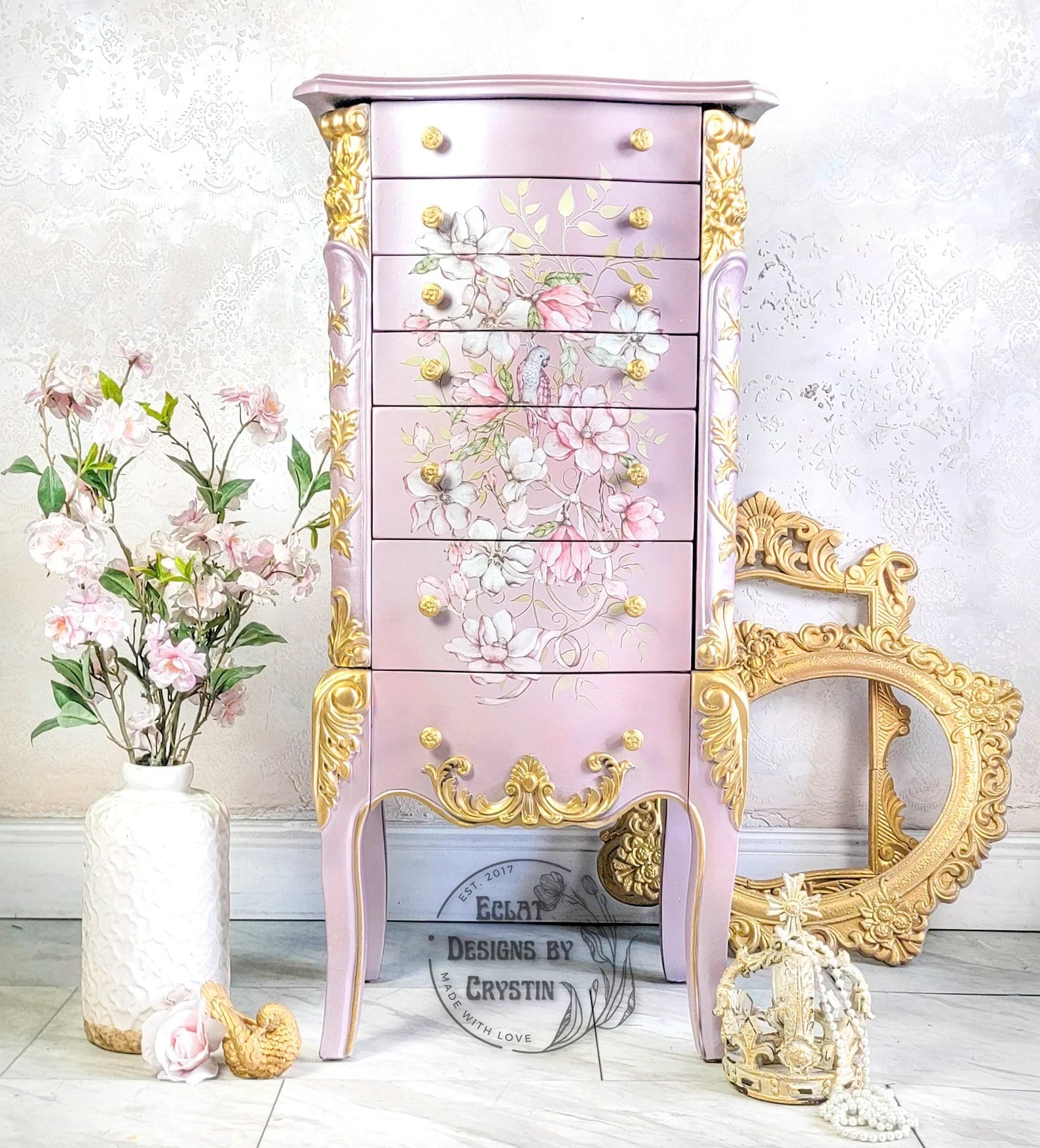 Lavender Love Bird Jewelry Armoire