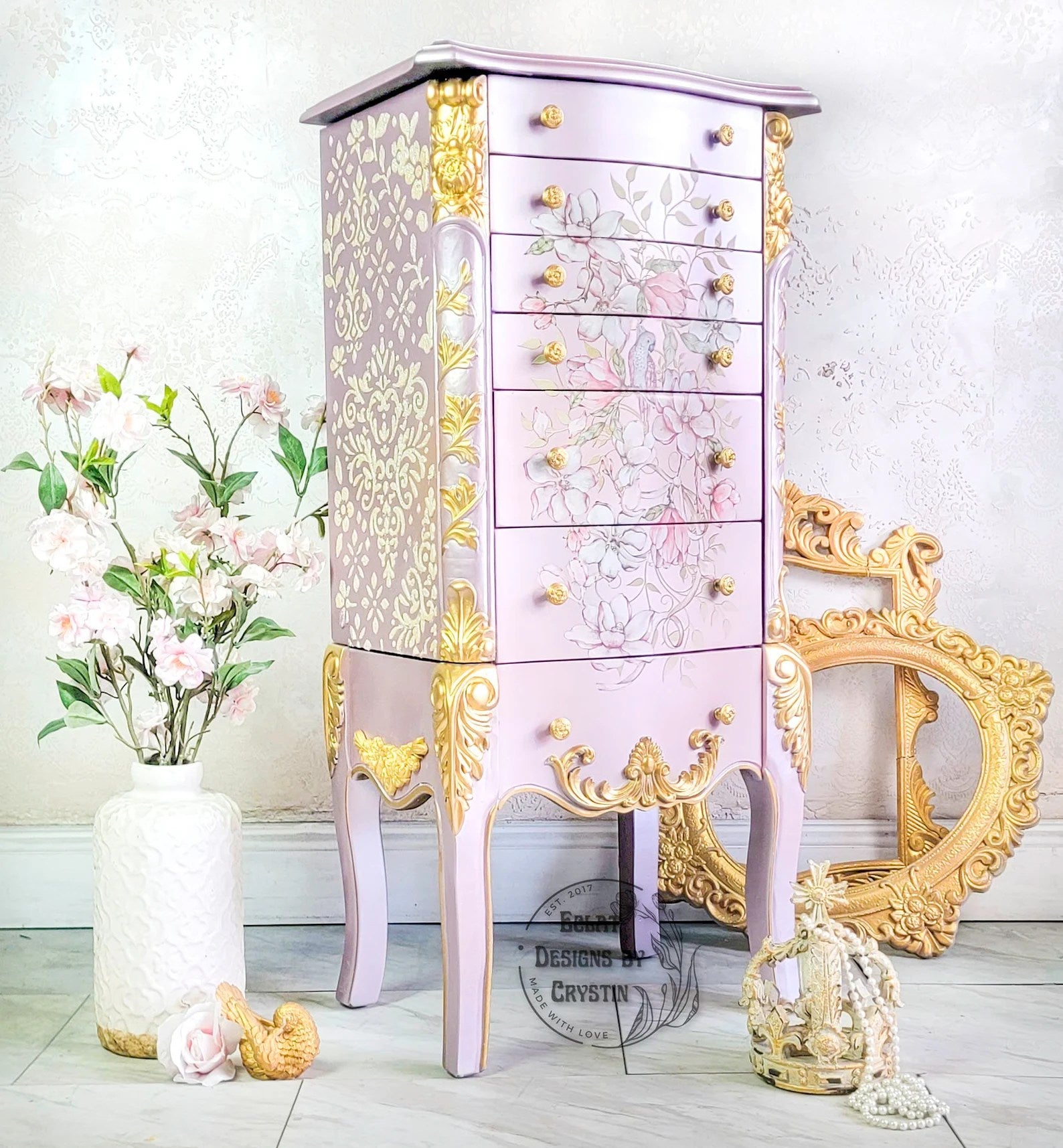 Lavender Love Bird Jewelry Armoire