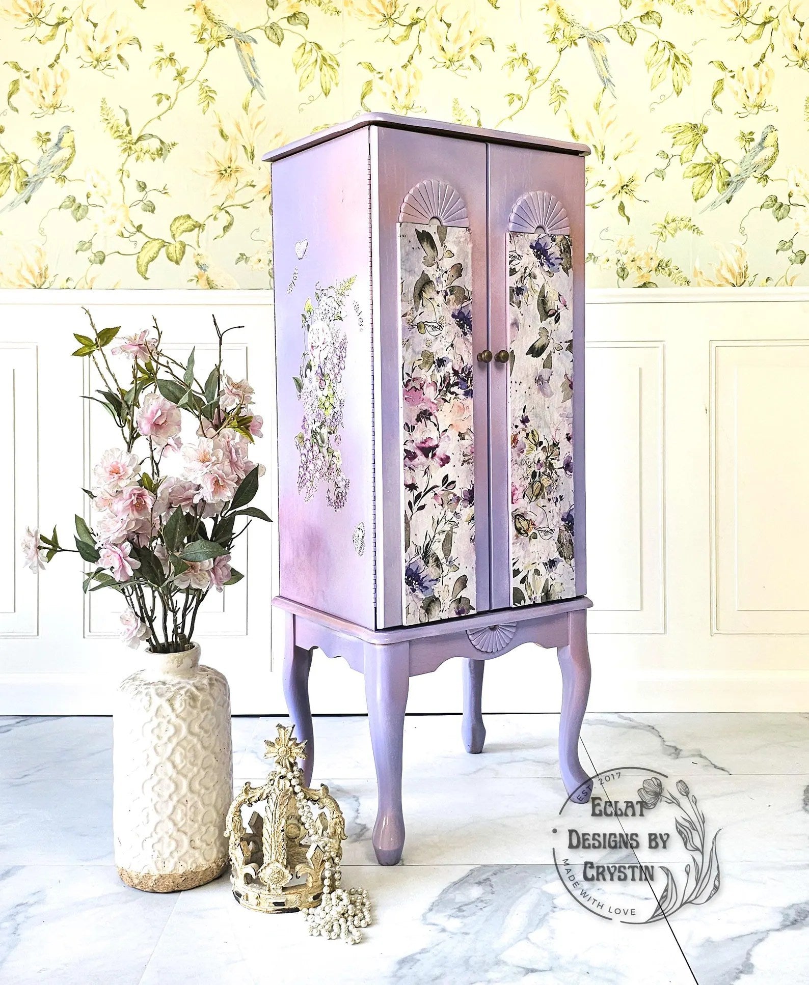 Lavender Spring Floral Jewelry Armoire