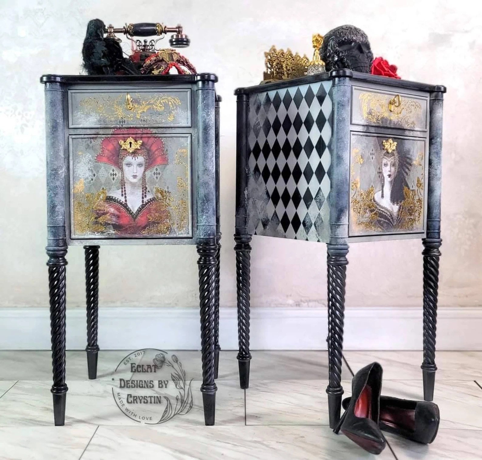 Medieval Red and Black Queen Nightstands