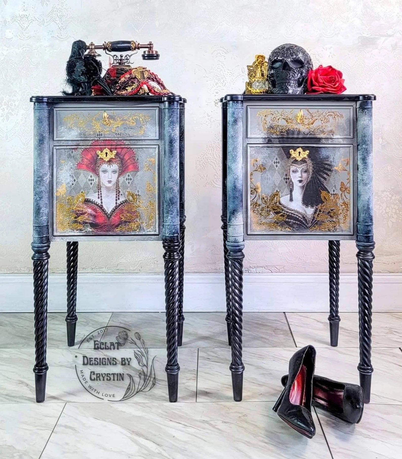 Medieval Red and Black Queen Nightstands