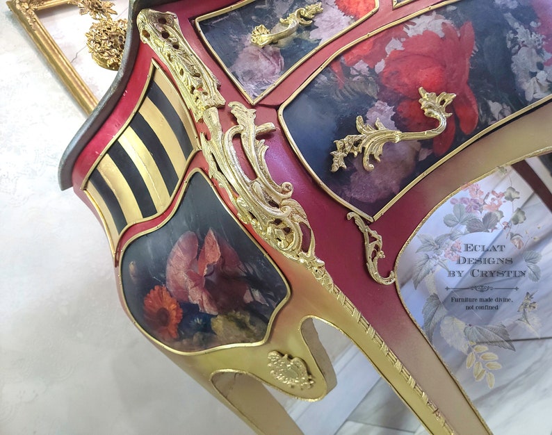 Red Baroque Bombe Commode