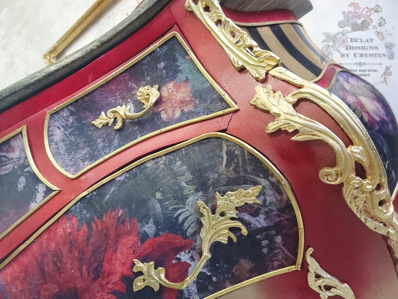 Red Baroque Bombe Commode