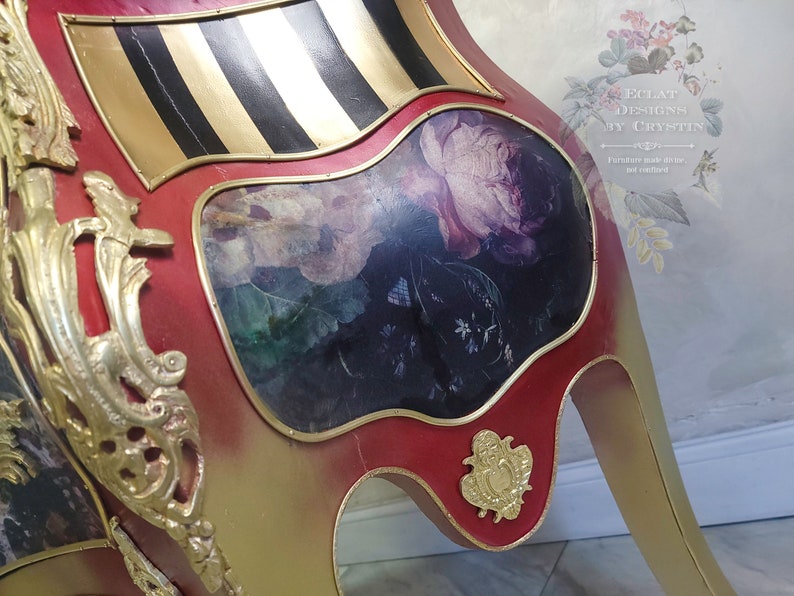 Red Baroque Bombe Commode