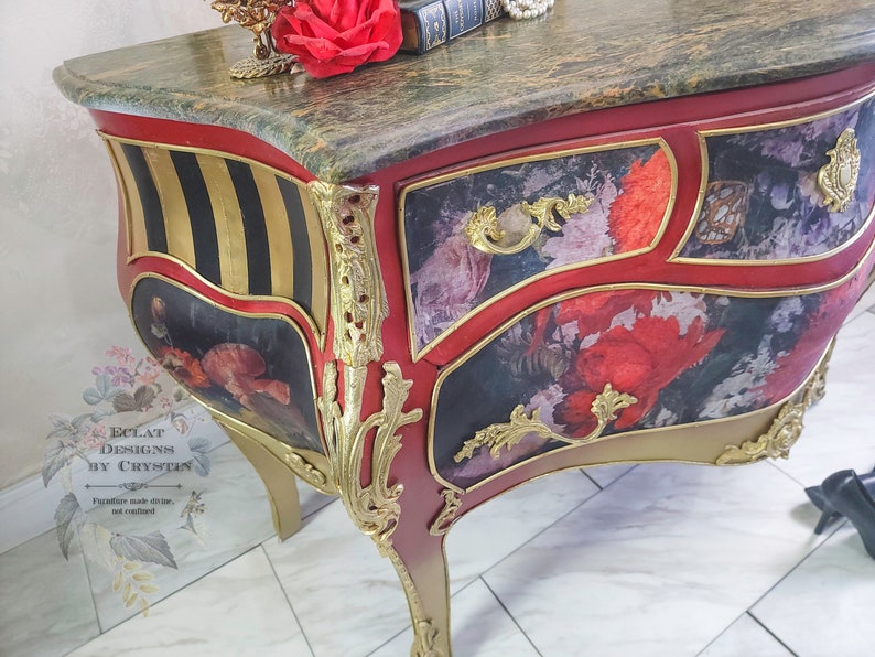 Red Baroque Bombe Commode
