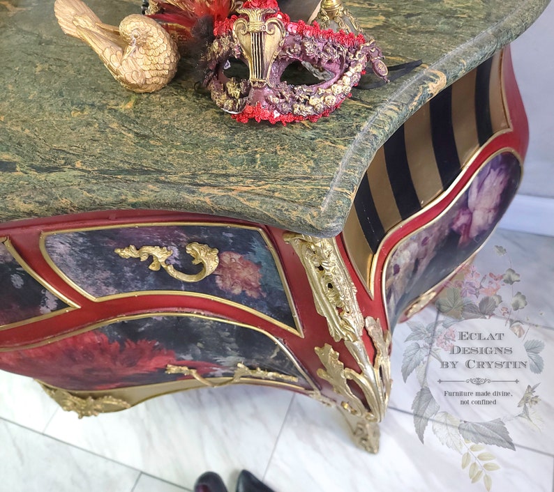 Red Baroque Bombe Commode