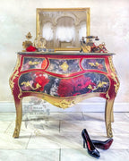 Red Baroque Bombe Commode